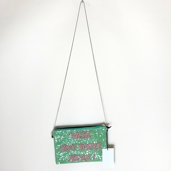 From St. Xavier Wish You Were Here green sequin clutch bag NWT - Picture 7 of 9